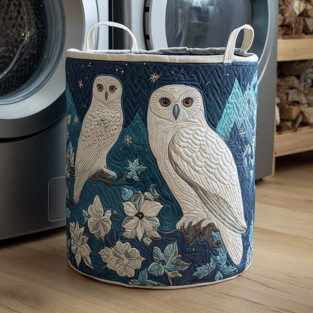 Snowy Pair Quilted Laundry Basket - Fabric Laundry Hamper - Housewarming Gift for Mom