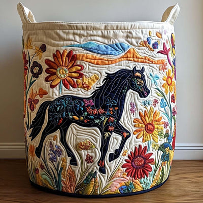 Jumping Stallion Quilted Laundry Basket - Fabric Laundry Hamper - Housewarming Gift for Mom