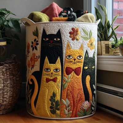 Purrfect Bloom Quilted Laundry Basket - Fabric Laundry Hamper - Housewarming Gift for Mom
