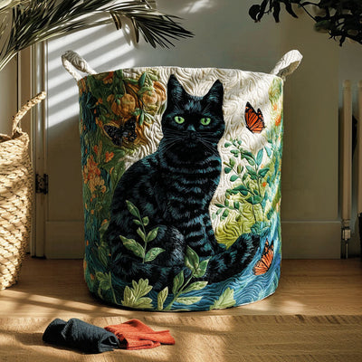 Purr Noir Quilted Laundry Basket - Fabric Laundry Hamper - Housewarming Gift for Mom