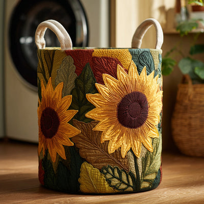 Emerald Sunflower Quilted Laundry Basket - Fabric Laundry Hamper - Housewarming Gift for Mom