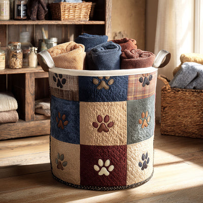 Rusted Trail Paws Quilted Laundry Basket - Fabric Laundry Hamper - Housewarming Gift for Mom