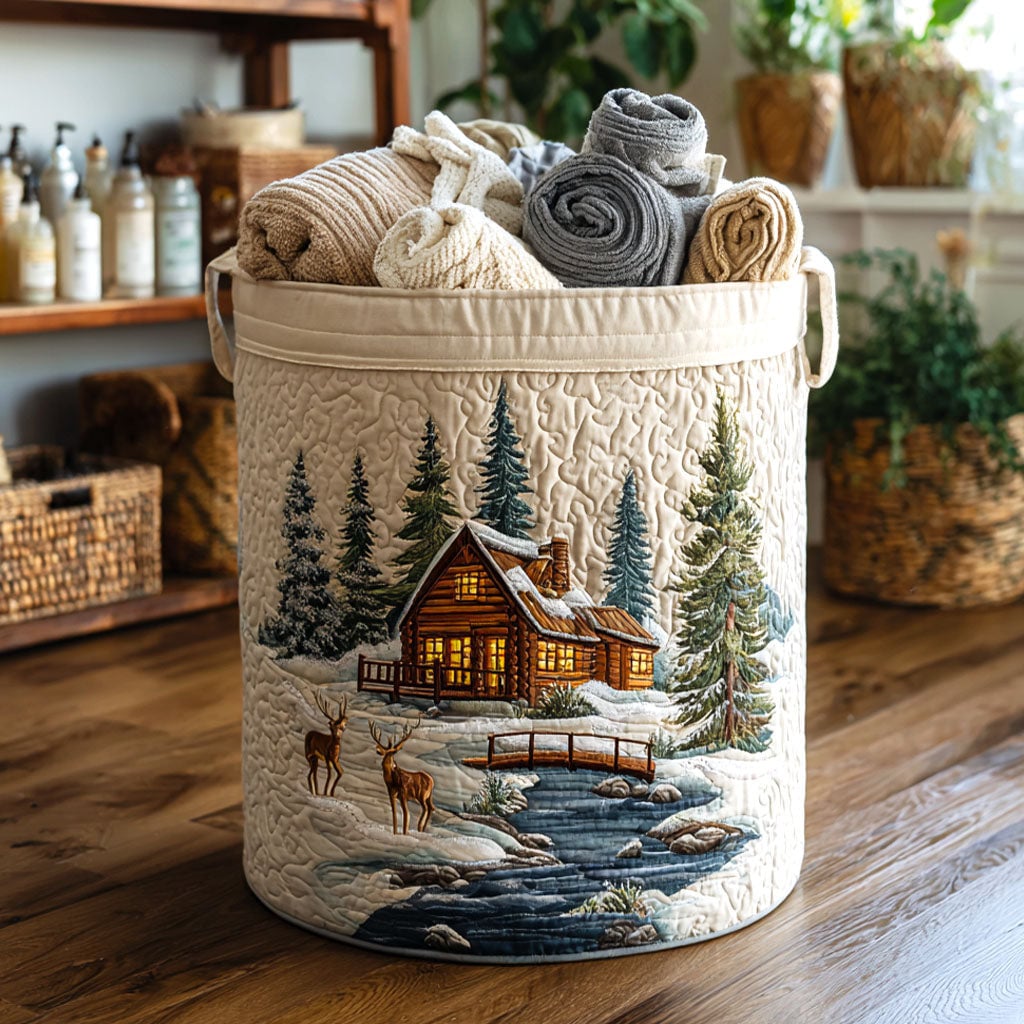 Deer Valley Quilted Laundry Basket - Fabric Laundry Hamper - Housewarming Gift for Mom