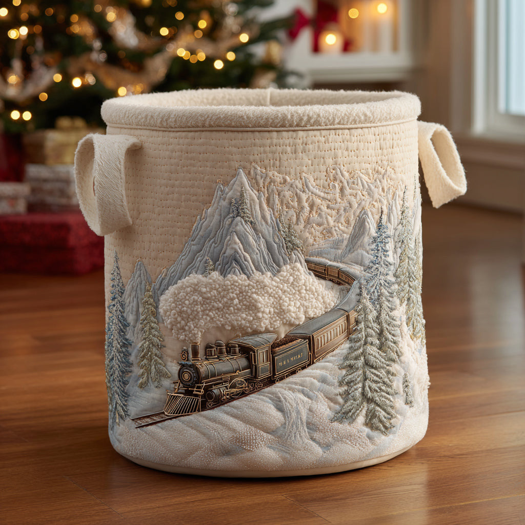 Winter Rail Magic Quilted Laundry Basket - Fabric Laundry Hamper - Housewarming Gift for Mom