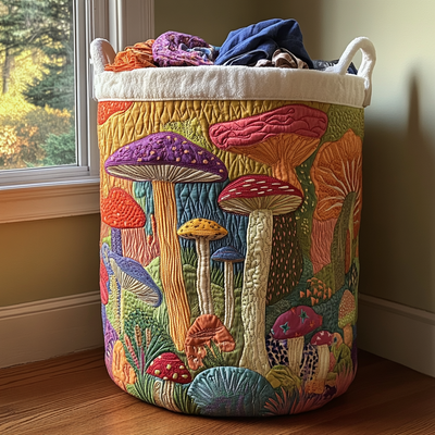 Mushroom Path Quilted Laundry Basket - Fabric Laundry Hamper - Housewarming Gift for Mom