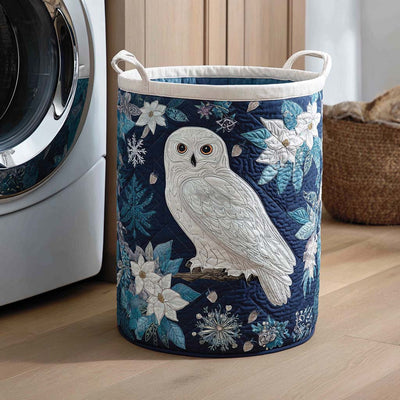 Winter Owl Quilted Laundry Basket - Fabric Laundry Hamper - Housewarming Gift for Mom