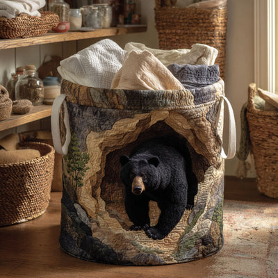 Forest Bear Quilted Laundry Basket - Fabric Laundry Hamper - Housewarming Gift for Mom
