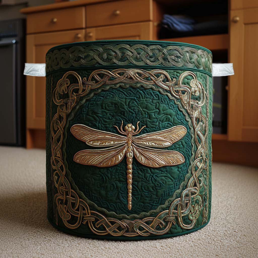 Emerald Dragonfly Quilted Laundry Basket - Fabric Laundry Hamper - Housewarming Gift for Mom