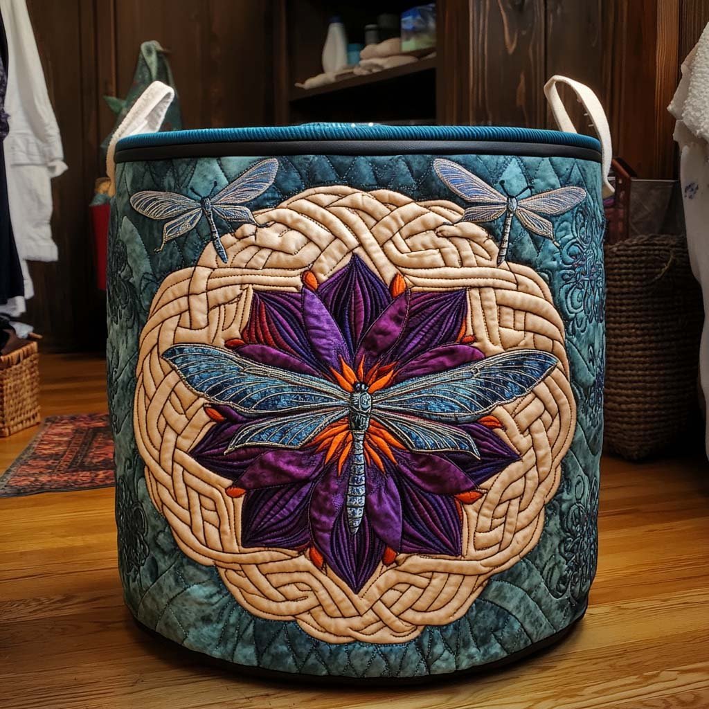 Emerald Dragonfly Quilted Laundry Basket - Fabric Laundry Hamper - Housewarming Gift for Mom