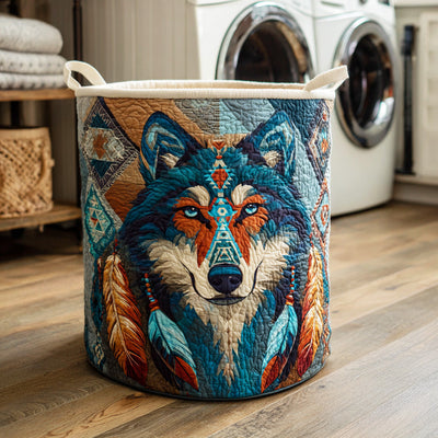 Moon Guide Wolf Quilted Laundry Basket - Fabric Laundry Hamper - Housewarming Gift for Mom