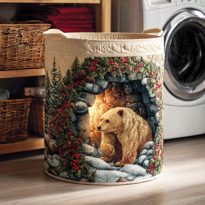 Cozy Bear Haven Quilted Laundry Basket - Fabric Laundry Hamper - Housewarming Gift for Mom
