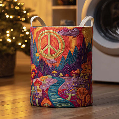 Boho Peace Bloom Quilted Laundry Basket - Fabric Laundry Hamper - Housewarming Gift for Mom