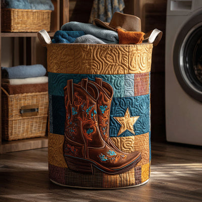 Frontier Boots Quilted Laundry Basket - Fabric Laundry Hamper - Housewarming Gift for Mom