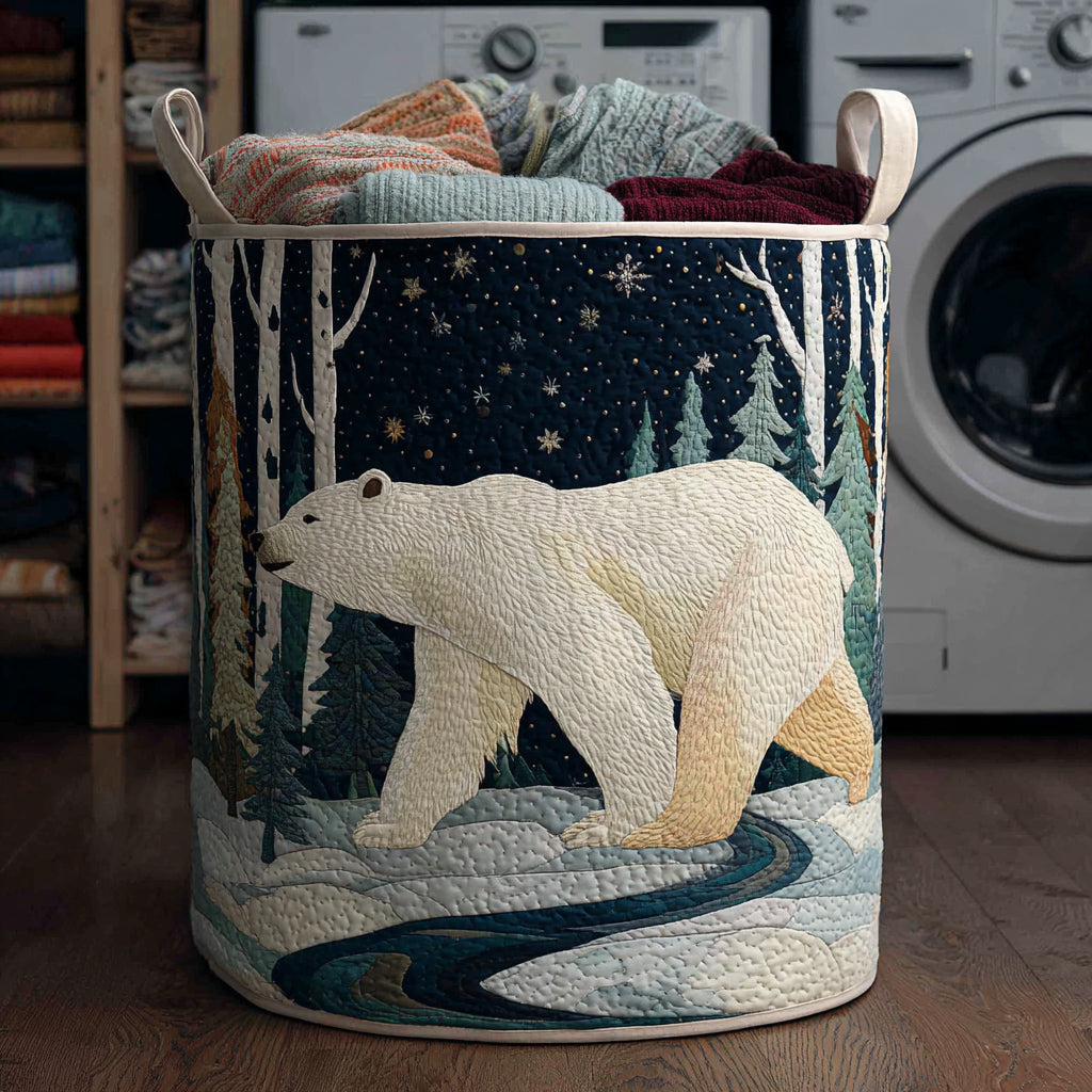 Forest Polar Bear Quilted Laundry Basket - Fabric Laundry Hamper - Housewarming Gift for Mom