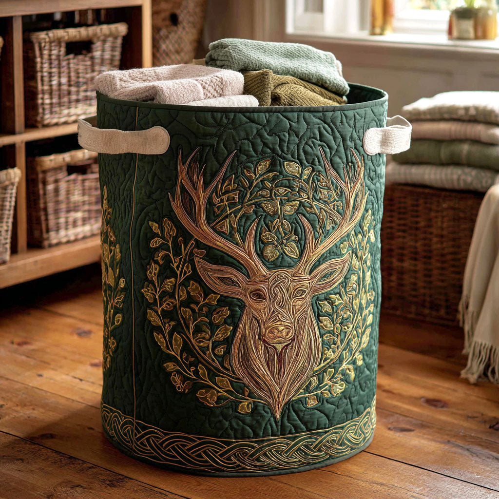 Regal Stag Crest Quilted Laundry Basket - Fabric Laundry Hamper - Housewarming Gift for Mom