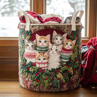 Cozy Kitty Time Quilted Laundry Basket - Fabric Laundry Hamper - Housewarming Gift for Mom