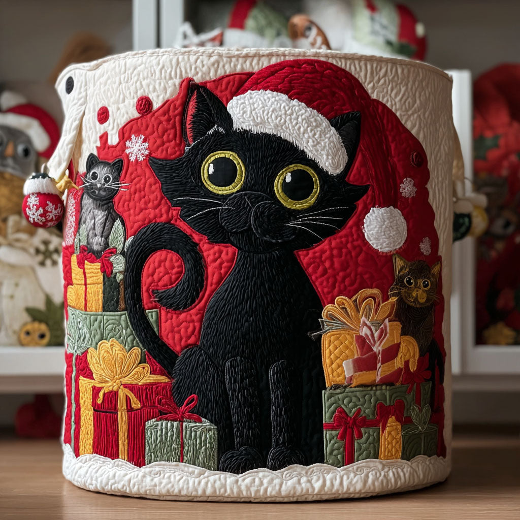 Purrfect Noel Quilted Laundry Basket - Fabric Laundry Hamper - Housewarming Gift for Mom