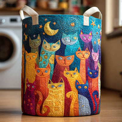 Purring Meadow Quilted Laundry Basket - Fabric Laundry Hamper - Housewarming Gift for Mom