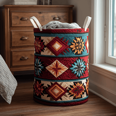 Bright Canyon Quilted Laundry Basket - Fabric Laundry Hamper - Housewarming Gift for Mom