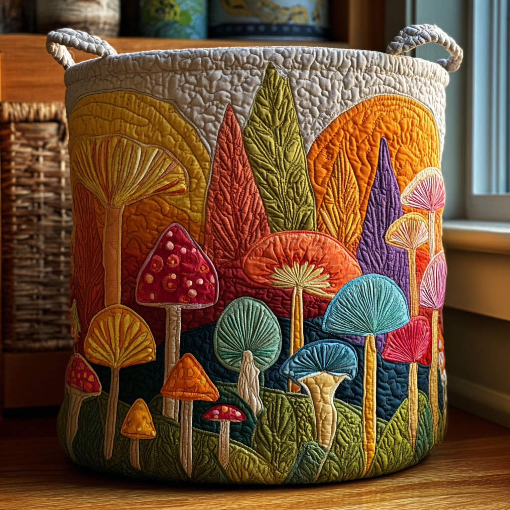Whispering Field Quilted Laundry Basket - Fabric Laundry Hamper - Housewarming Gift for Mom