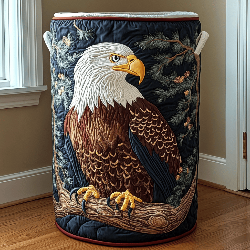 Eagle Watch Quilted Laundry Basket - Fabric Laundry Hamper - Housewarming Gift for Mom