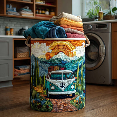 Rainbow Van Quilted Laundry Basket - Fabric Laundry Hamper - Housewarming Gift for Mom