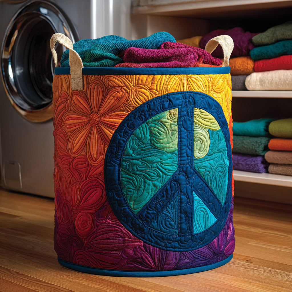 Vibe Hippie Quilted Laundry Basket - Fabric Laundry Hamper - Housewarming Gift for Mom