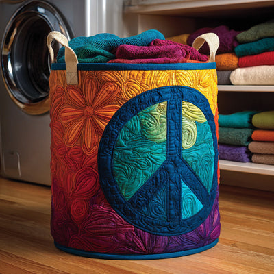 Vibe Hippie Quilted Laundry Basket - Fabric Laundry Hamper - Housewarming Gift for Mom
