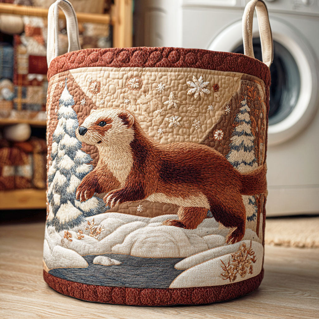 Arctic Weasel Trail Quilted Laundry Basket - Fabric Laundry Hamper - Housewarming Gift for Mom