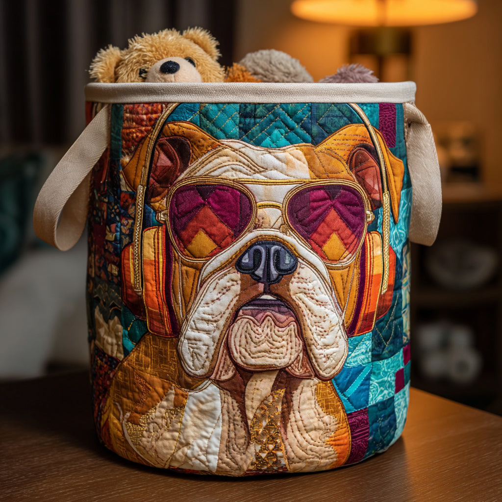 Dapper Bulldog Quilted Laundry Basket - Fabric Laundry Hamper - Housewarming Gift for Mom