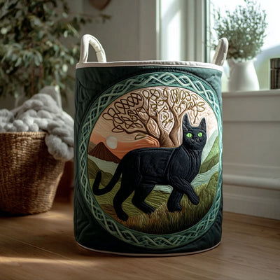Celtic Charm Cat Quilted Laundry Basket - Fabric Laundry Hamper - Housewarming Gift for Mom
