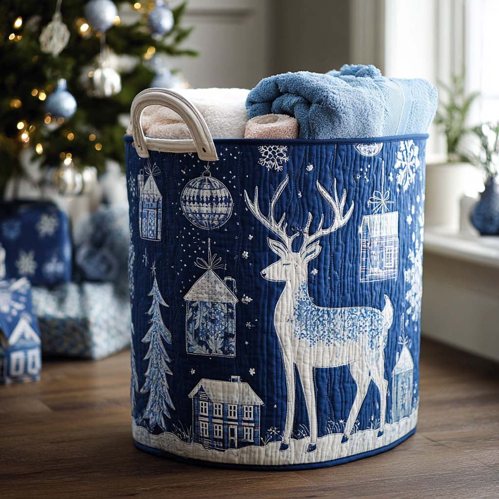 Snowflake Serenade Quilted Laundry Basket - Fabric Laundry Hamper - Housewarming Gift for Mom