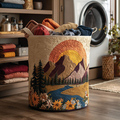 Sunset Peak Quilted Laundry Basket - Fabric Laundry Hamper - Housewarming Gift for Mom