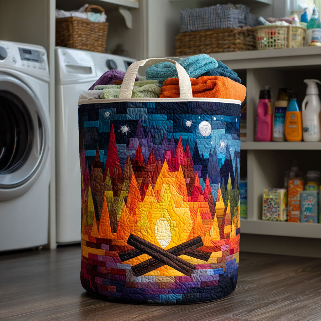 Fire Night Quilted Laundry Basket - Fabric Laundry Hamper - Housewarming Gift for Mom