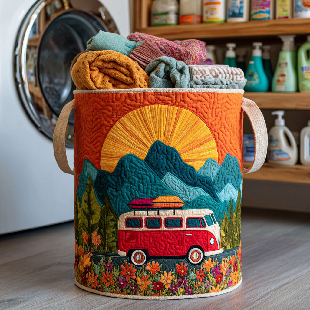 Red Journey Quilted Laundry Basket - Fabric Laundry Hamper - Housewarming Gift for Mom