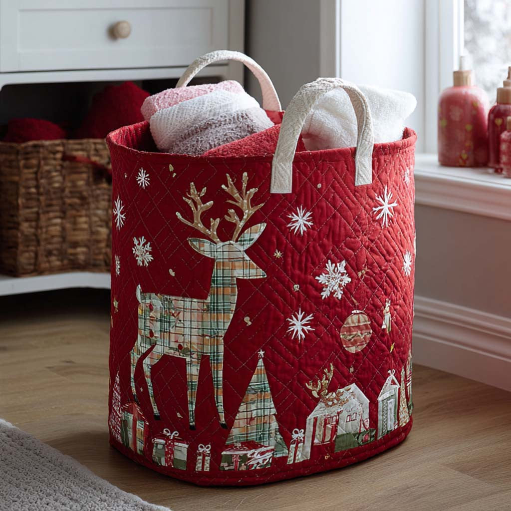 Yuletide Stag Quilted Laundry Basket - Fabric Laundry Hamper - Housewarming Gift for Mom