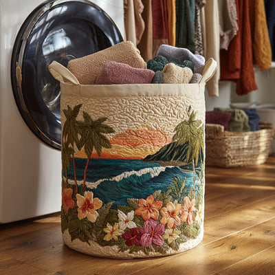 Beach Coast Quilted Laundry Basket - Fabric Laundry Hamper - Housewarming Gift for Mom