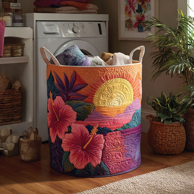 Island Bloom Quilted Laundry Basket - Fabric Laundry Hamper - Housewarming Gift for Mom