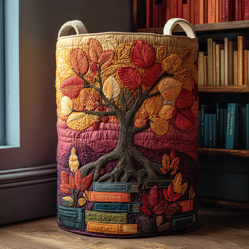 Autumn Leaves Quilted Laundry Basket - Fabric Laundry Hamper - Housewarming Gift for Mom