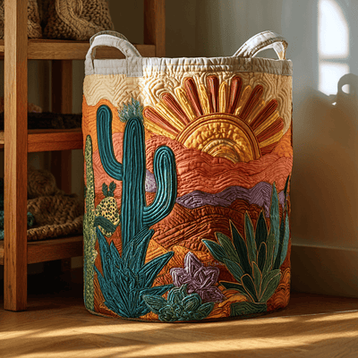 Cactus Path Quilted Laundry Basket - Fabric Laundry Hamper - Housewarming Gift for Mom