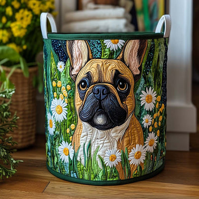 Daisy Meadow Frenchie Quilted Laundry Basket - Fabric Laundry Hamper - Housewarming Gift for Mom