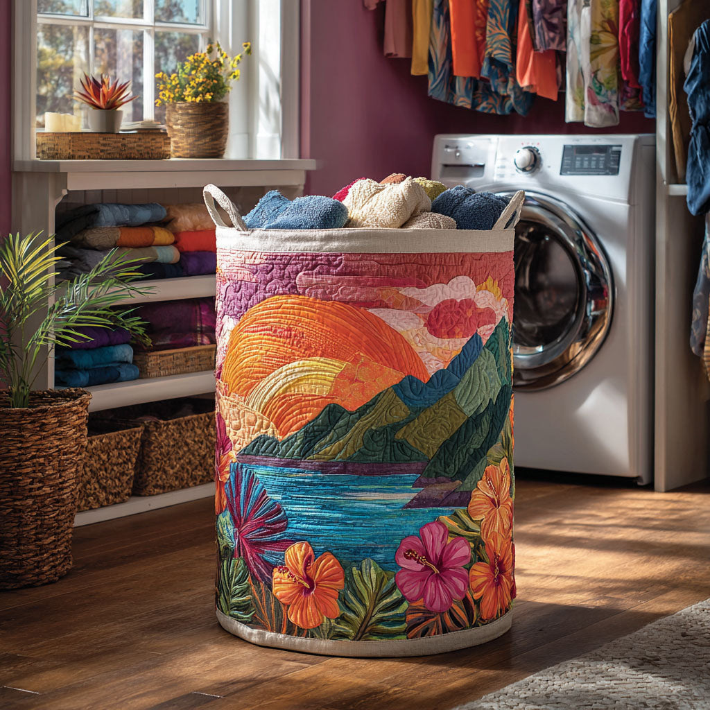 Sunset Valley Quilted Laundry Basket - Fabric Laundry Hamper - Housewarming Gift for Mom