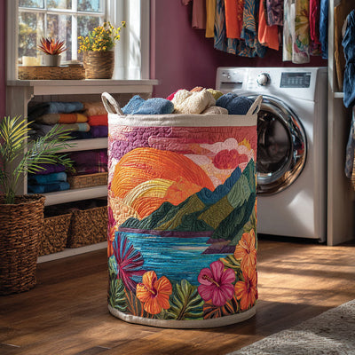 Sunset Valley Quilted Laundry Basket - Fabric Laundry Hamper - Housewarming Gift for Mom