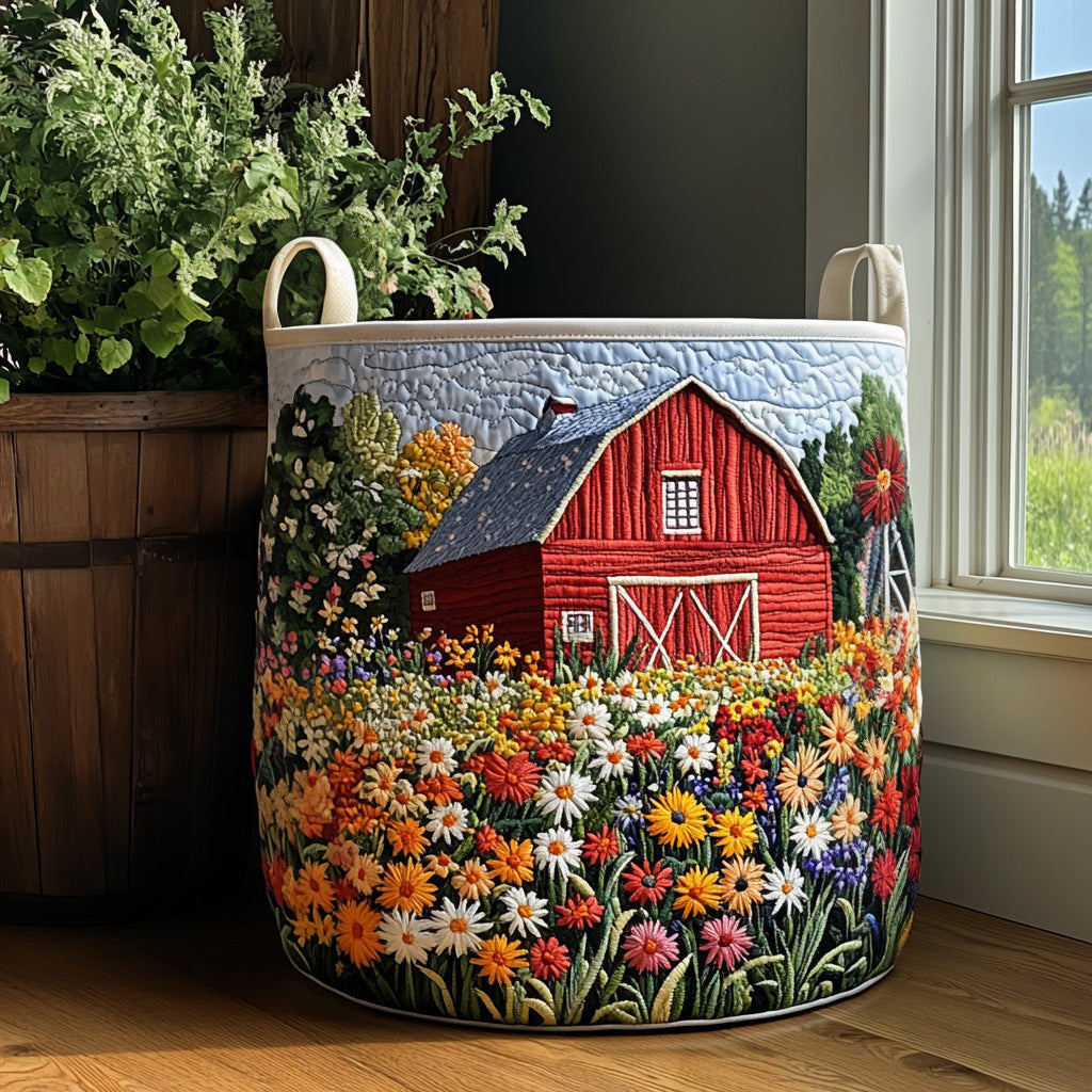 Farmstead Charm Quilted Laundry Basket - Fabric Laundry Hamper - Housewarming Gift for Mom