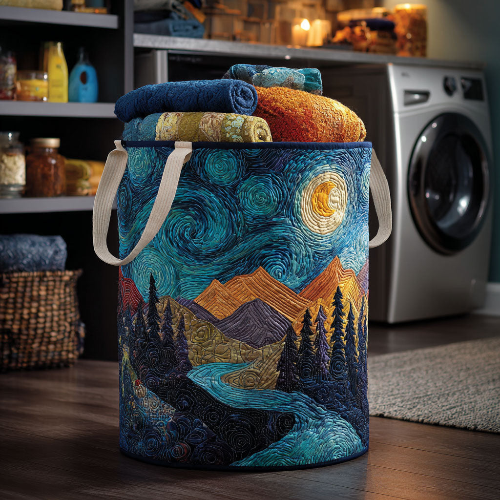 Dream Sky Quilted Laundry Basket - Fabric Laundry Hamper - Housewarming Gift for Mom