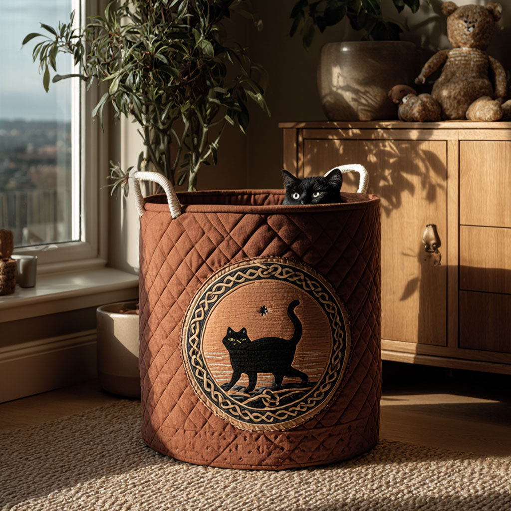 Starry Path Cat Quilted Laundry Basket - Fabric Laundry Hamper - Housewarming Gift for Mom