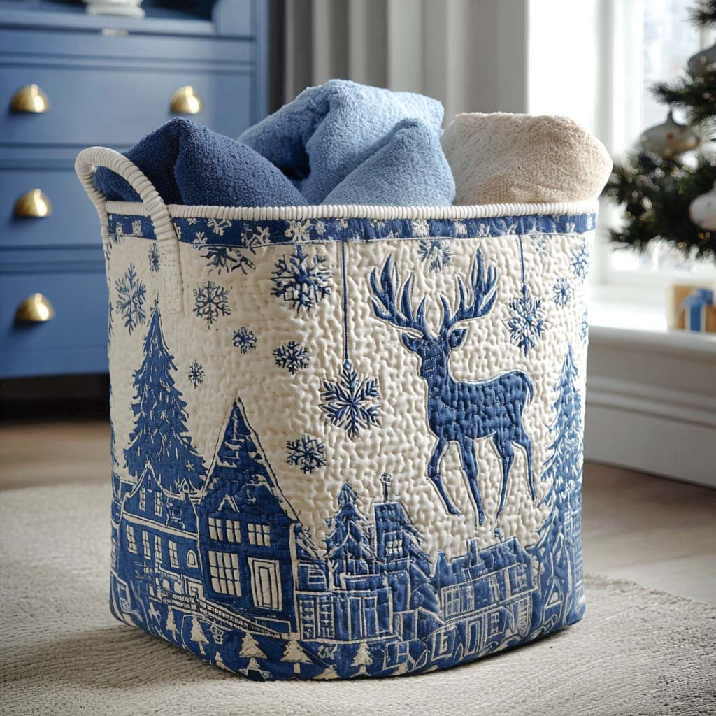 Frosted Antlers Quilted Laundry Basket - Fabric Laundry Hamper - Housewarming Gift for Mom