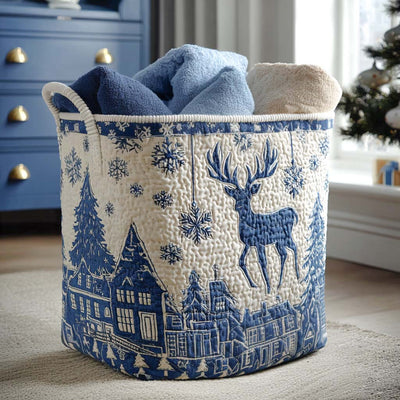 Frosted Antlers Quilted Laundry Basket - Fabric Laundry Hamper - Housewarming Gift for Mom