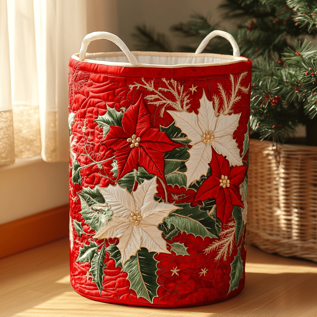 Bloom Charm Quilted Laundry Basket - Fabric Laundry Hamper - Housewarming Gift for Mom