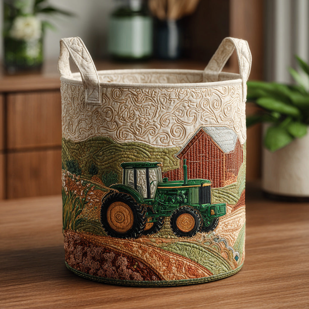 Rustic Acres Quilted Laundry Basket - Fabric Laundry Hamper - Housewarming Gift for Mom